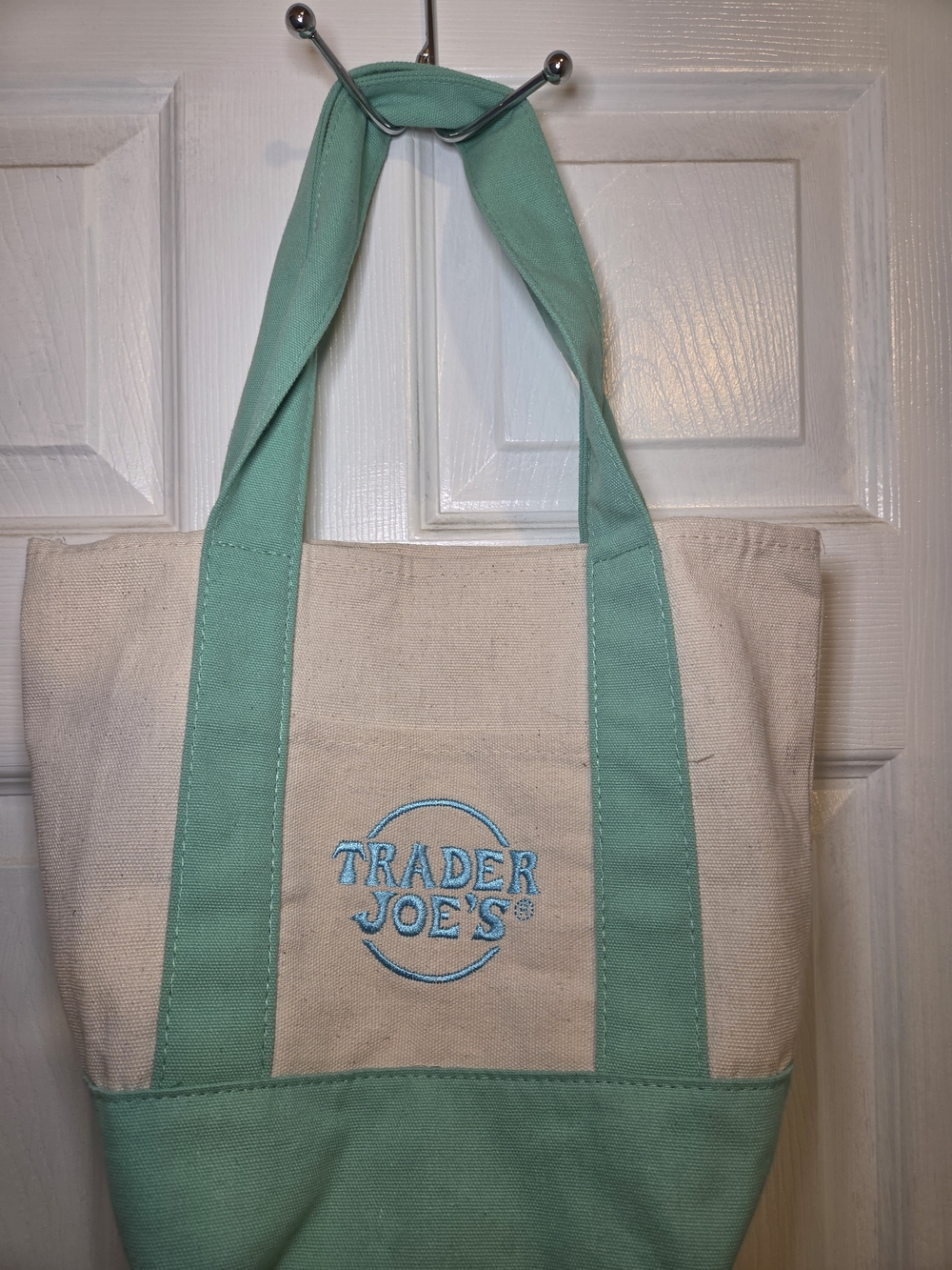 Trader Joe's Canvas Tote Bag in Mint Green and Natural